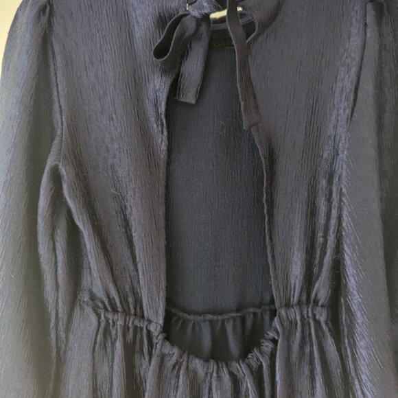 Topshop Premium Textured Jacquard Midi Dress Navy Blue Tiered Size 4 - Picture 5 of 11